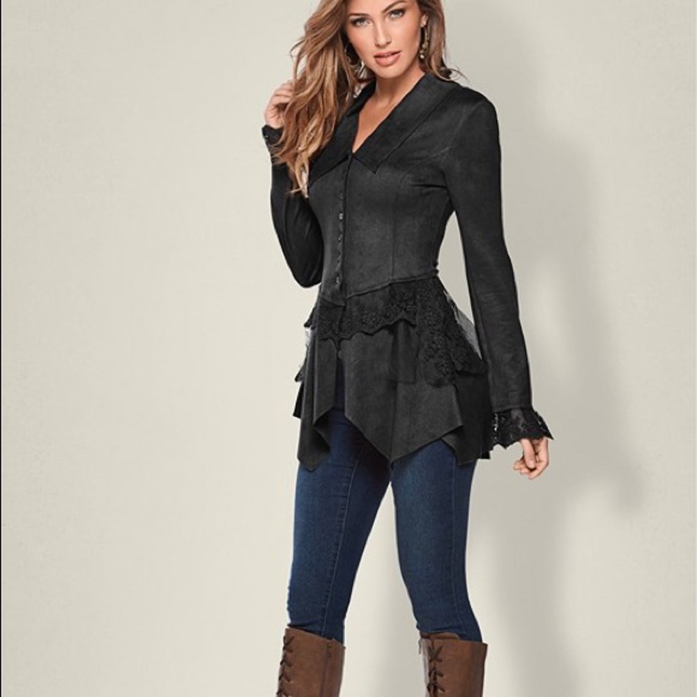 ‼️SOLD‼️Venus Faux Suede And Lace Jacket
